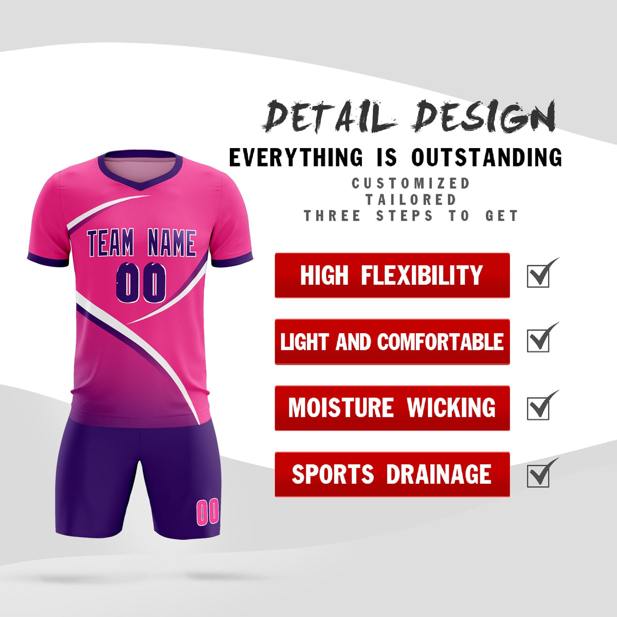 Custom Pink Purple Color Block Training Uniform For Men Soccer Sets Jersey