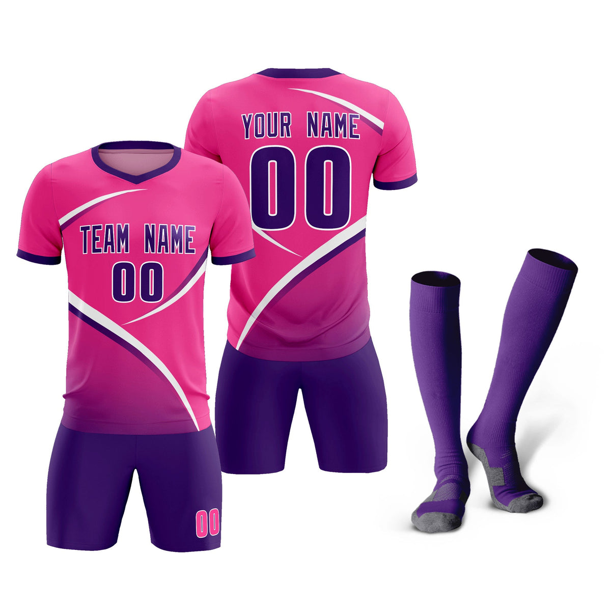 Custom Pink Purple Color Block Training Uniform For Men Soccer Sets Jersey