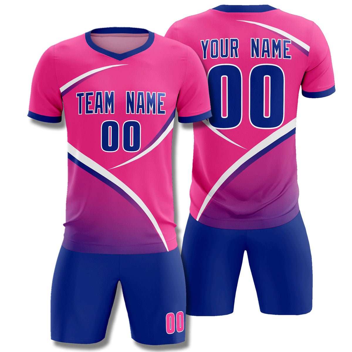 Custom Pink Royal Color Block Training Uniform For Men Soccer Sets Jersey