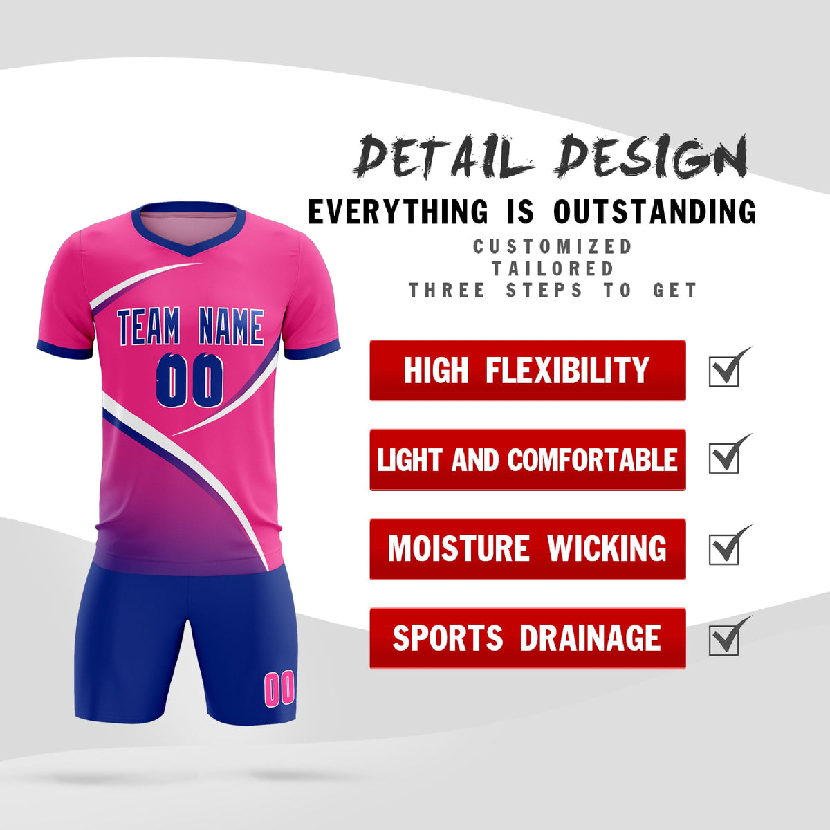 Custom Pink Royal Color Block Training Uniform For Men Soccer Sets Jersey