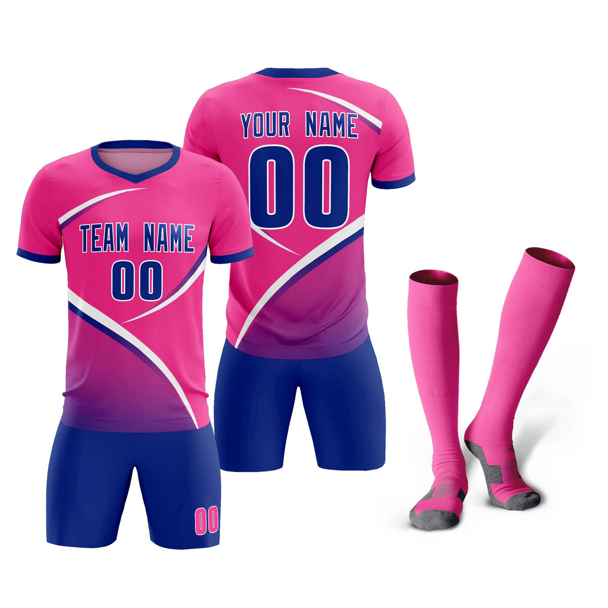 Custom Pink Royal Color Block Training Uniform For Men Soccer Sets Jersey
