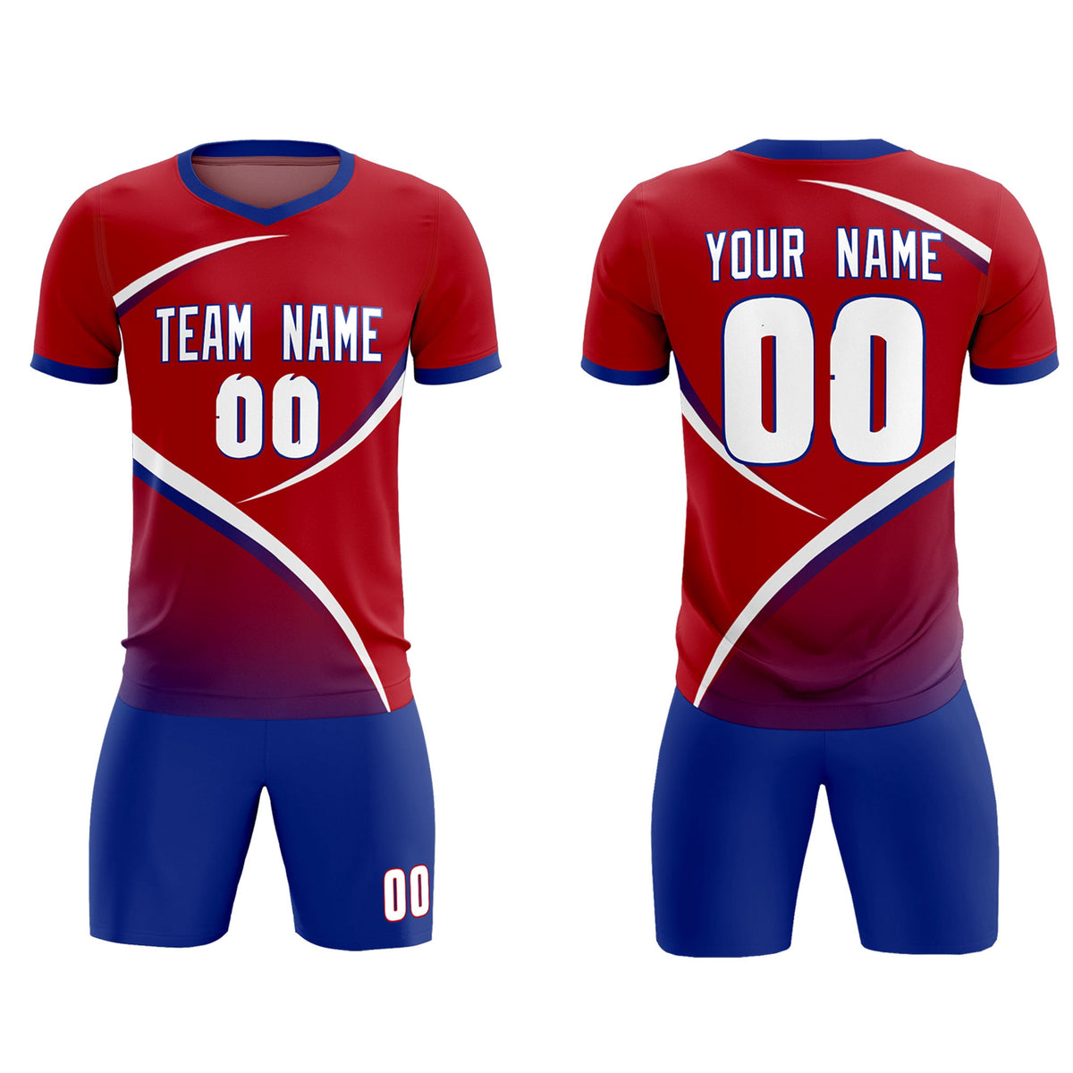 Custom Red Royal Color Block Training Uniform For Men Soccer Sets Jersey