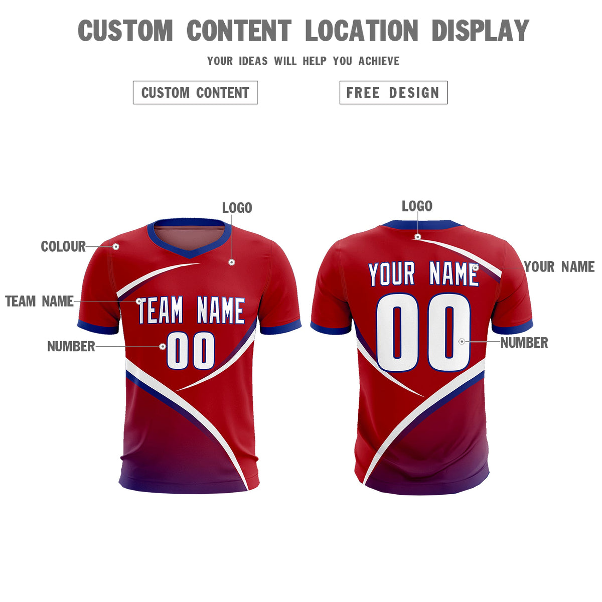 Custom Red Royal Color Block Training Uniform For Men Soccer Sets Jersey