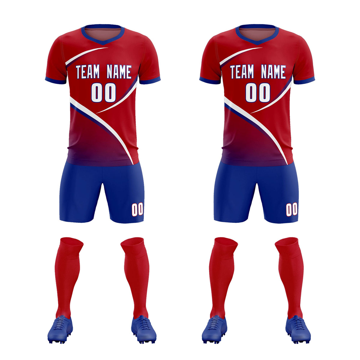 Custom Red Royal Color Block Training Uniform For Men Soccer Sets Jersey