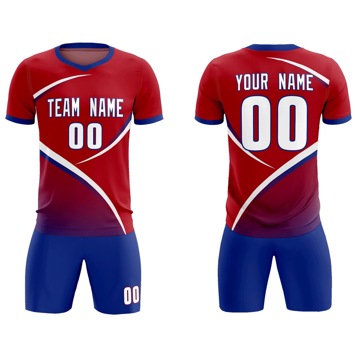Custom Red Royal Color Block Training Uniform For Men Soccer Sets Jersey