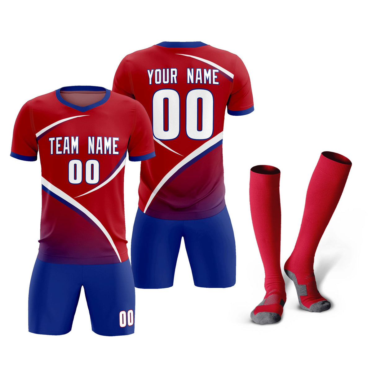Custom Red Royal Color Block Training Uniform For Men Soccer Sets Jersey