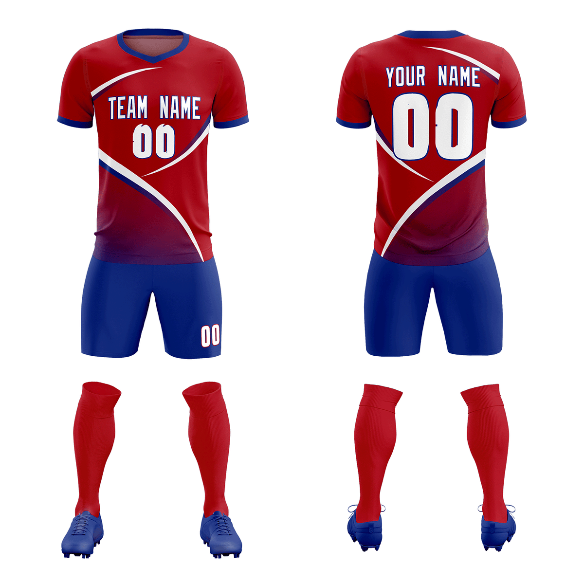 Custom Red Royal Color Block Training Uniform For Men Soccer Sets Jersey