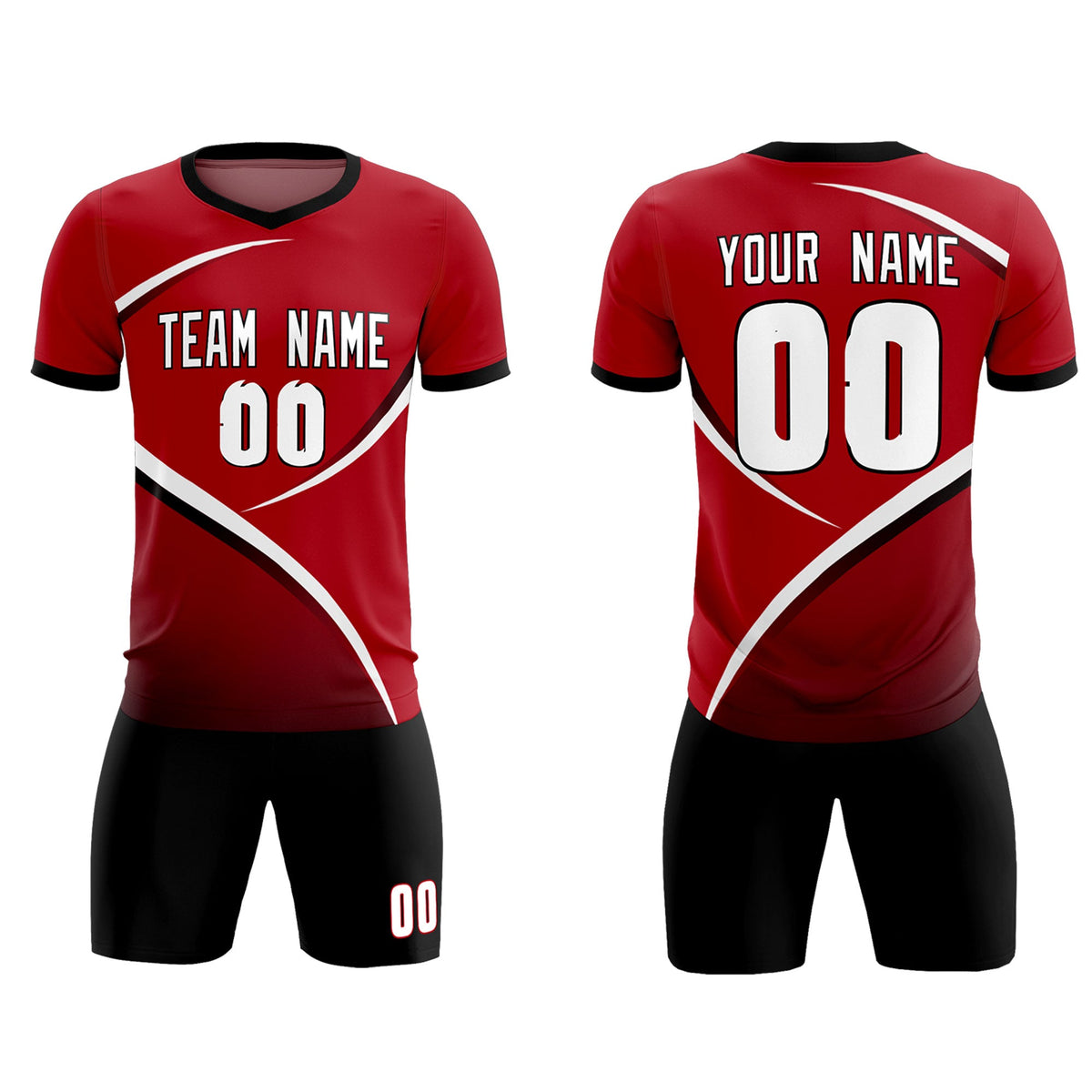 Custom Red Black Color Block Training Uniform For Men Soccer Sets Jersey