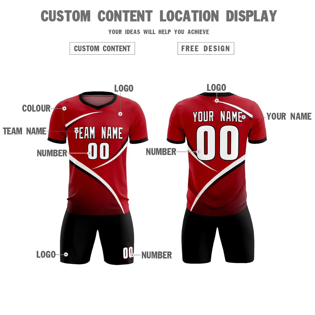 Custom Red Black Color Block Training Uniform For Men Soccer Sets Jersey