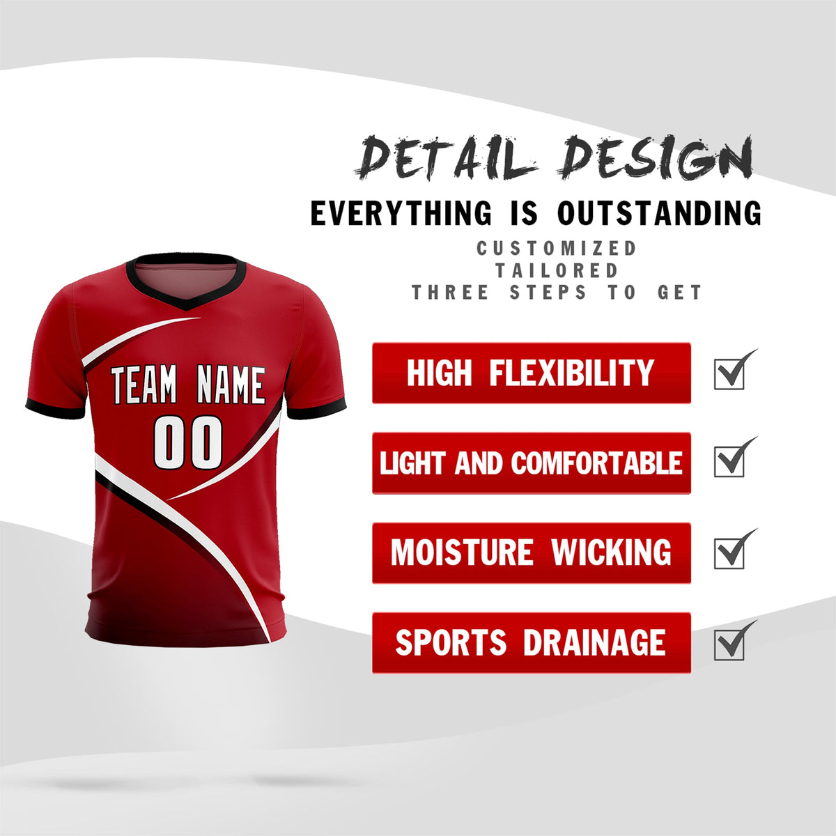 Custom Red Black Color Block Training Uniform For Men Soccer Sets Jersey