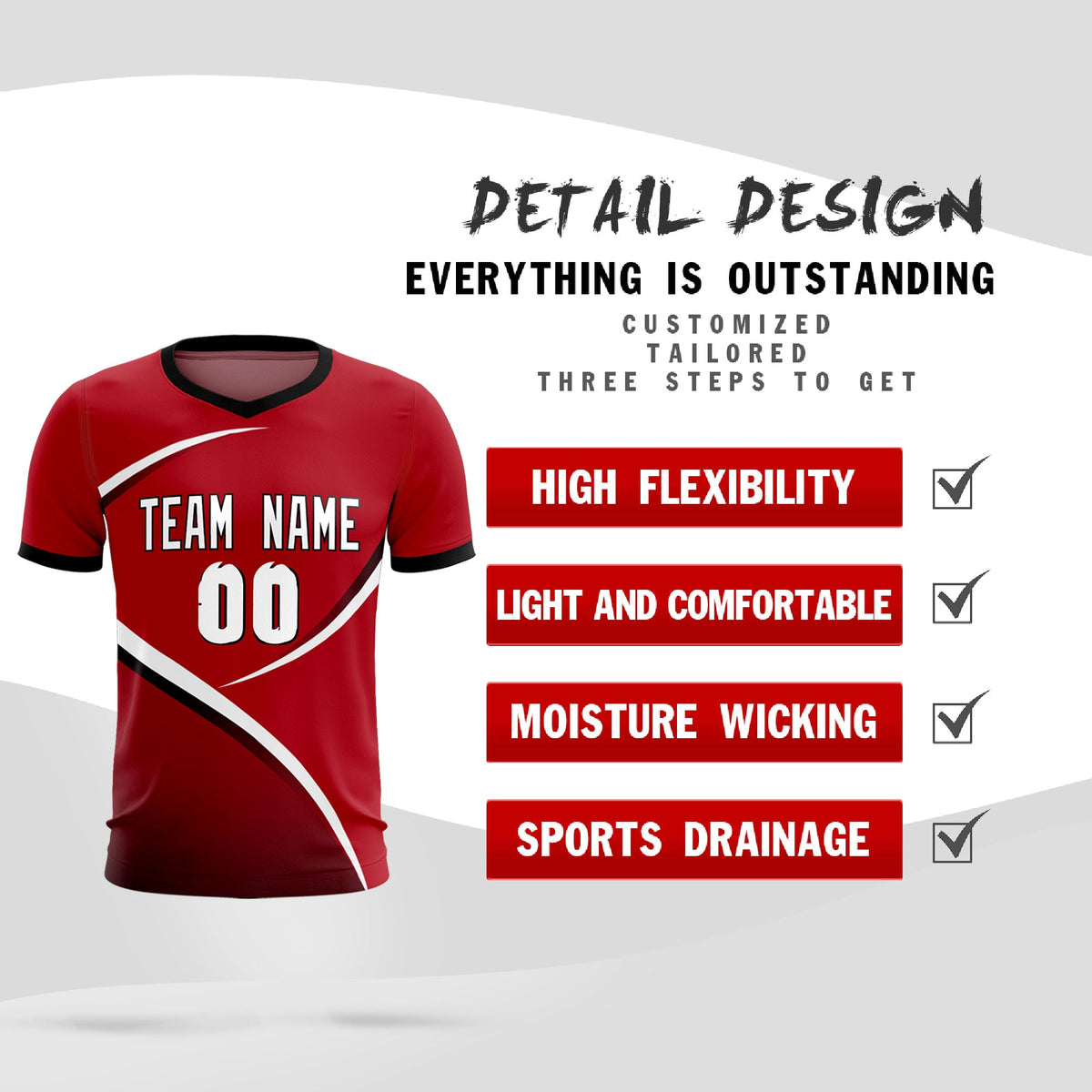 Custom Red Black Color Block Training Uniform For Men Soccer Sets Jersey
