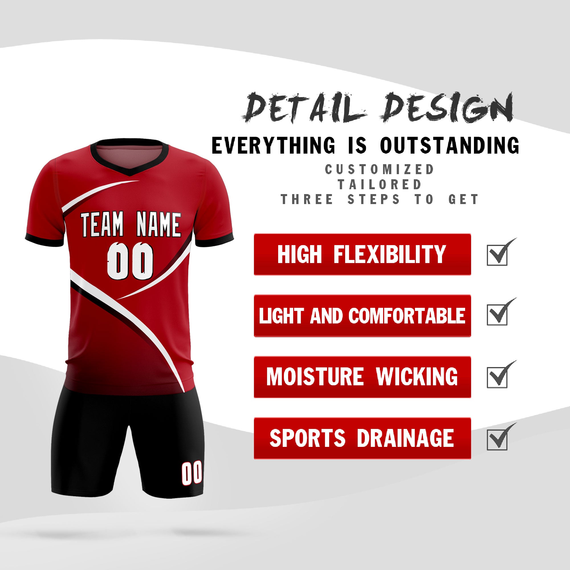 Custom Red Black Color Block Training Uniform For Men Soccer Sets Jersey