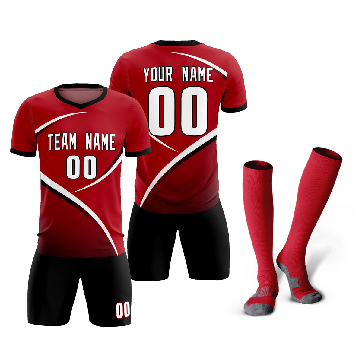 Custom Red Black Color Block Training Uniform For Men Soccer Sets Jersey