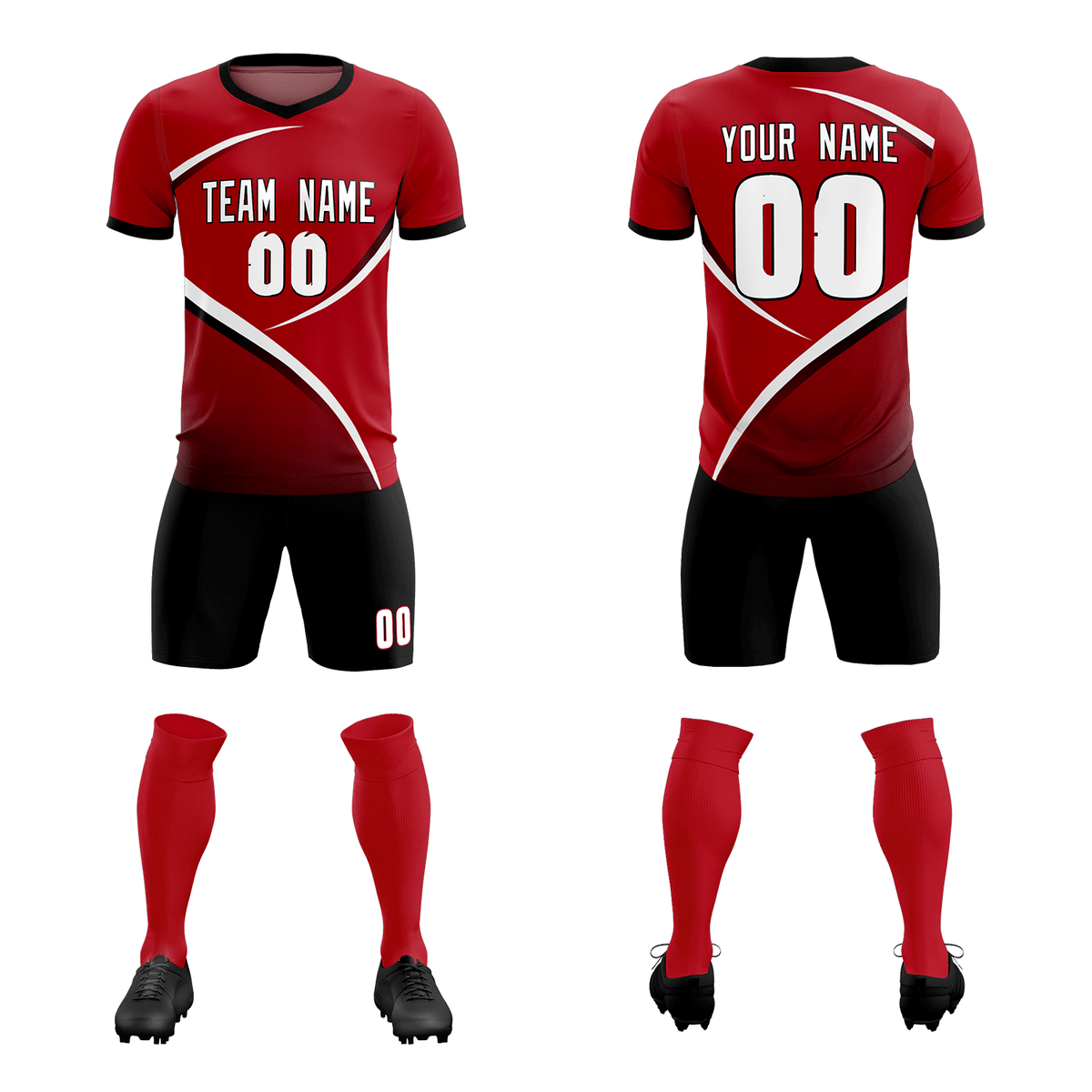 Custom Red Black Color Block Training Uniform For Men Soccer Sets Jersey