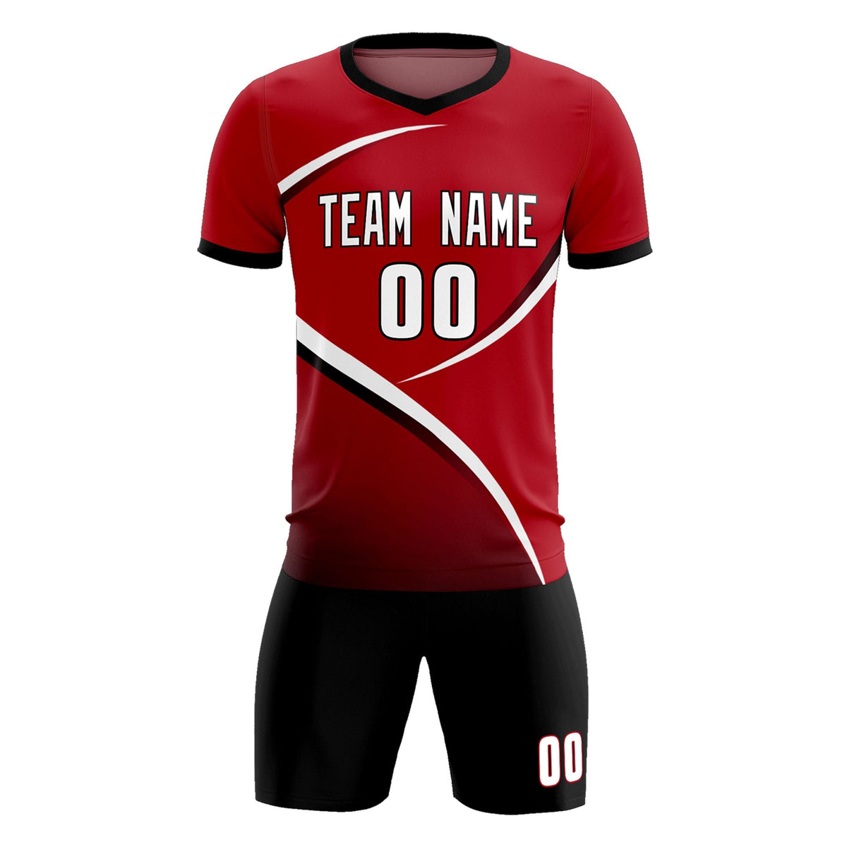 Custom Red Black Color Block Training Uniform For Men Soccer Sets Jersey
