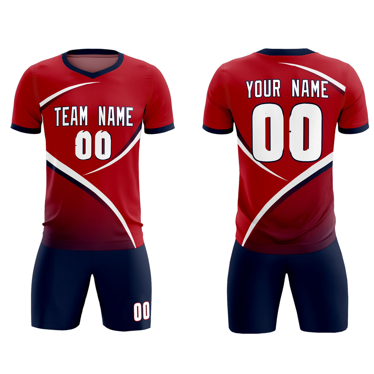 Custom Red Navy Color Block Training Uniform For Men Soccer Sets Jersey