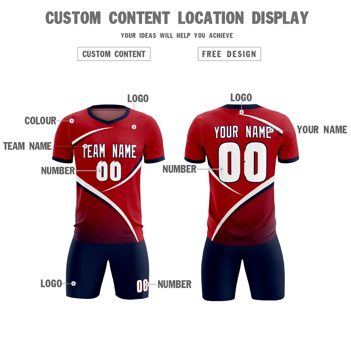 Custom Red Navy Color Block Training Uniform For Men Soccer Sets Jersey