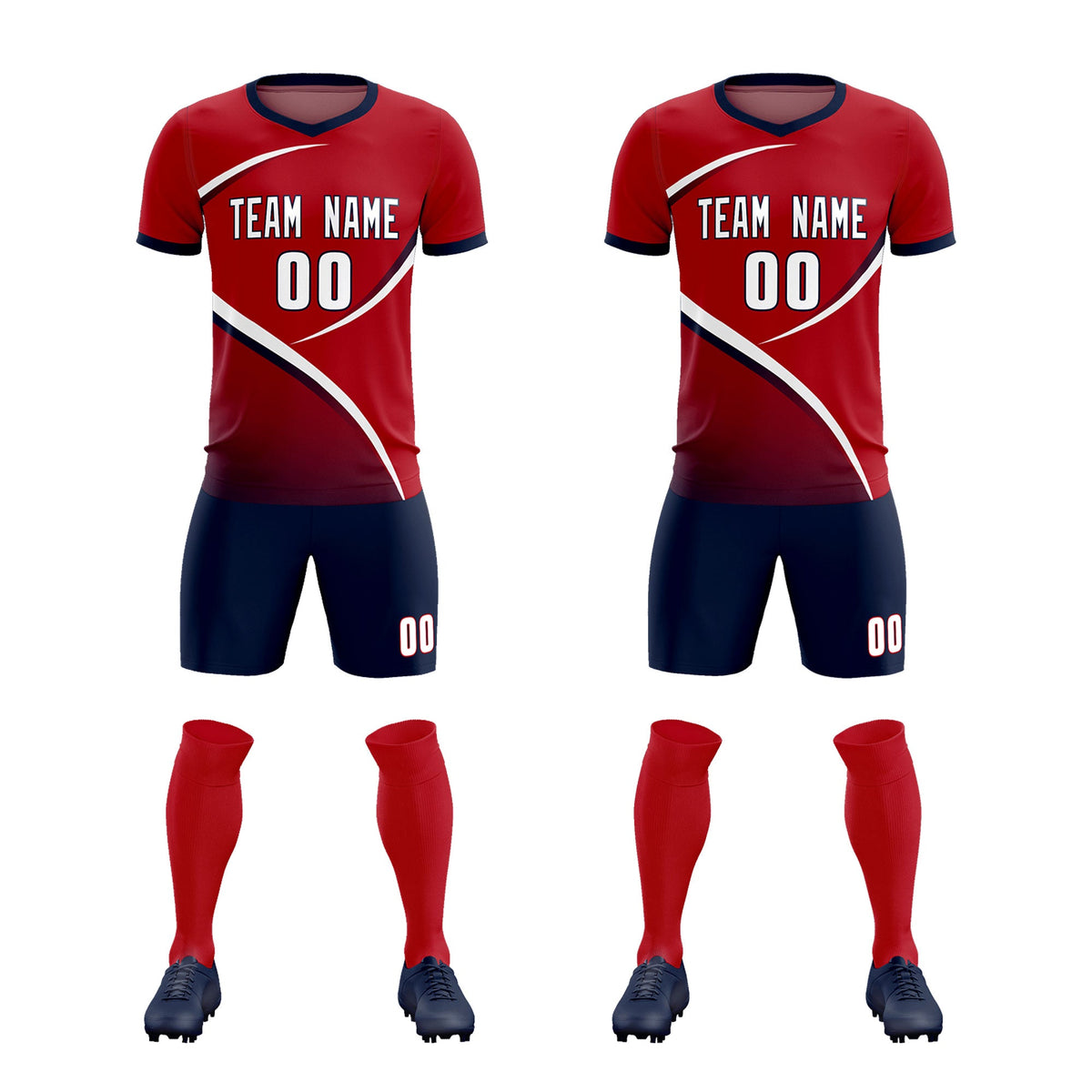 Custom Red Navy Color Block Training Uniform For Men Soccer Sets Jersey
