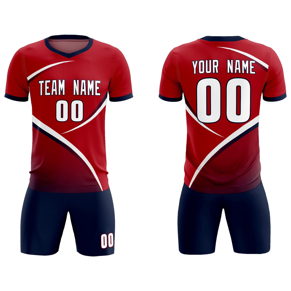 Custom Red Navy Color Block Training Uniform For Men Soccer Sets Jersey
