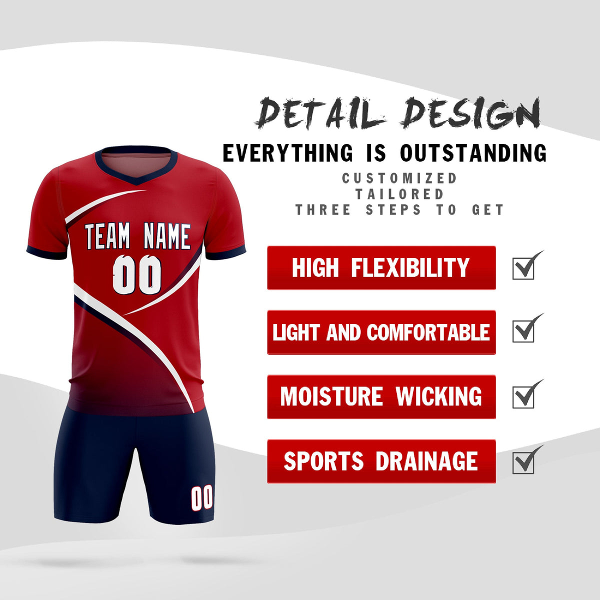 Custom Red Navy Color Block Training Uniform For Men Soccer Sets Jersey