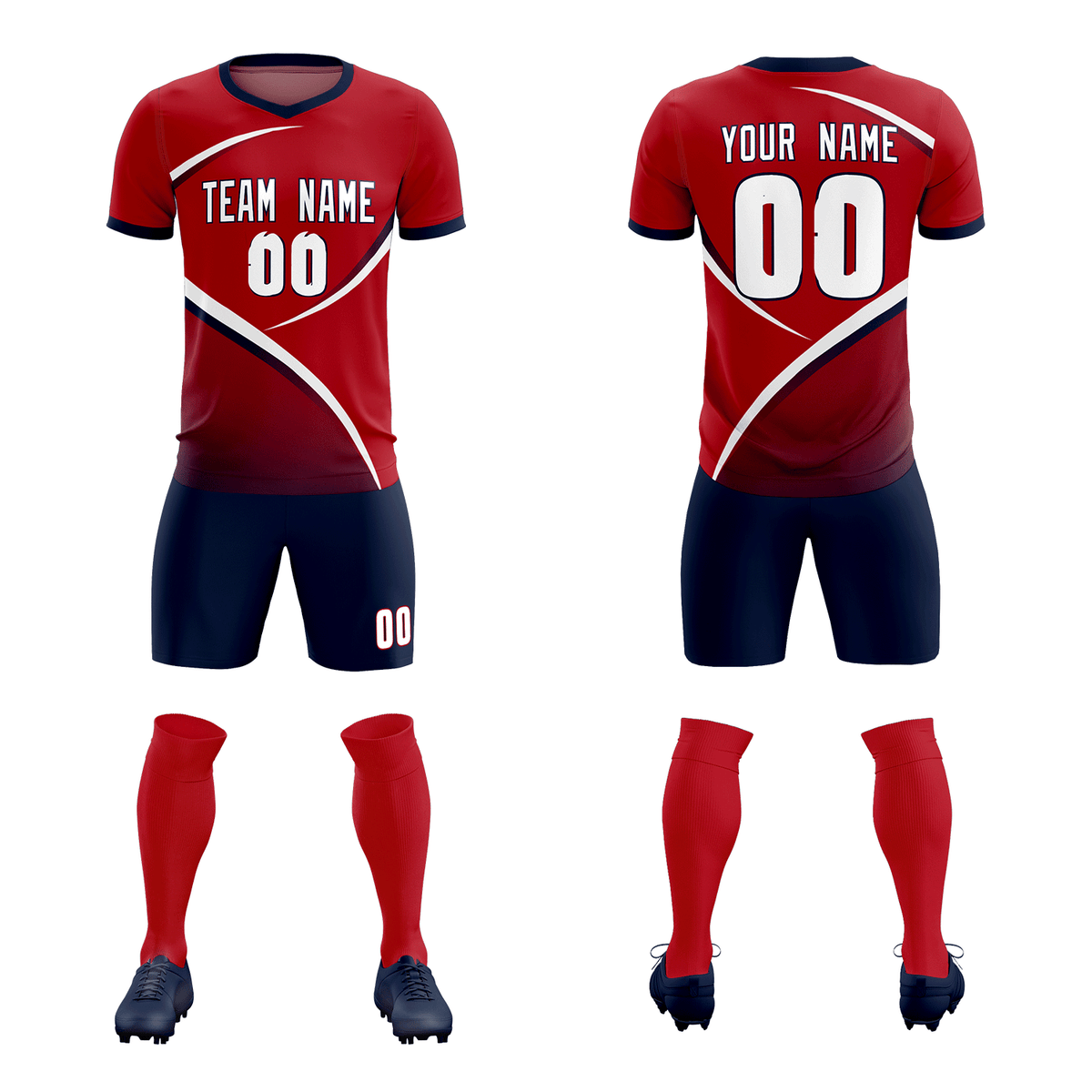 Custom Red Navy Color Block Training Uniform For Men Soccer Sets Jersey