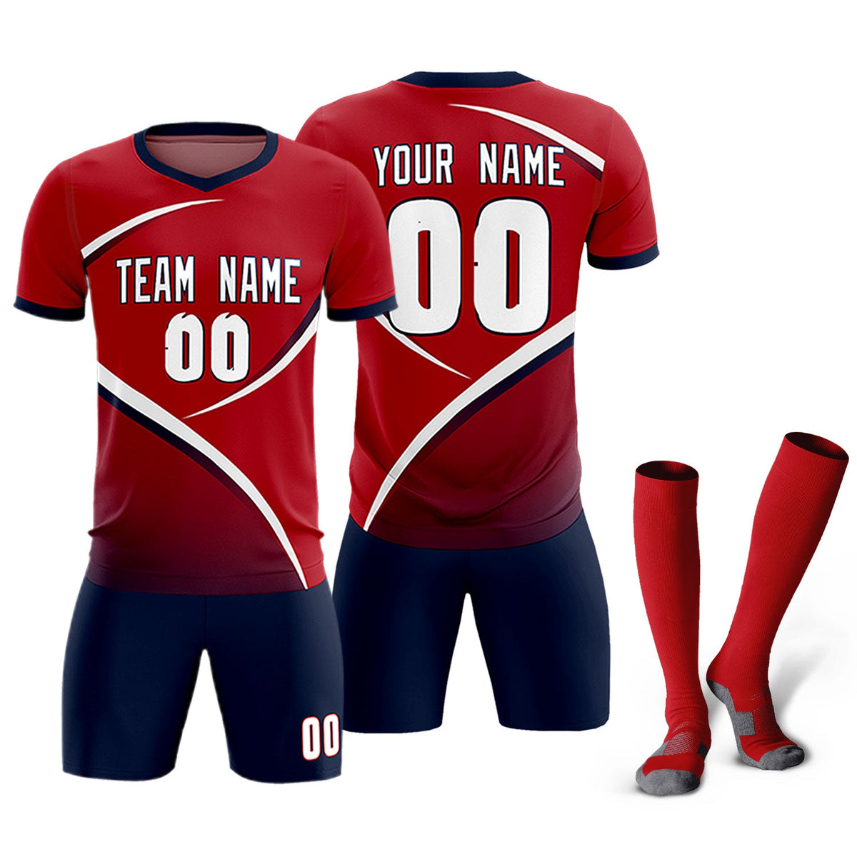 Custom Red Navy Color Block Training Uniform For Men Soccer Sets Jersey
