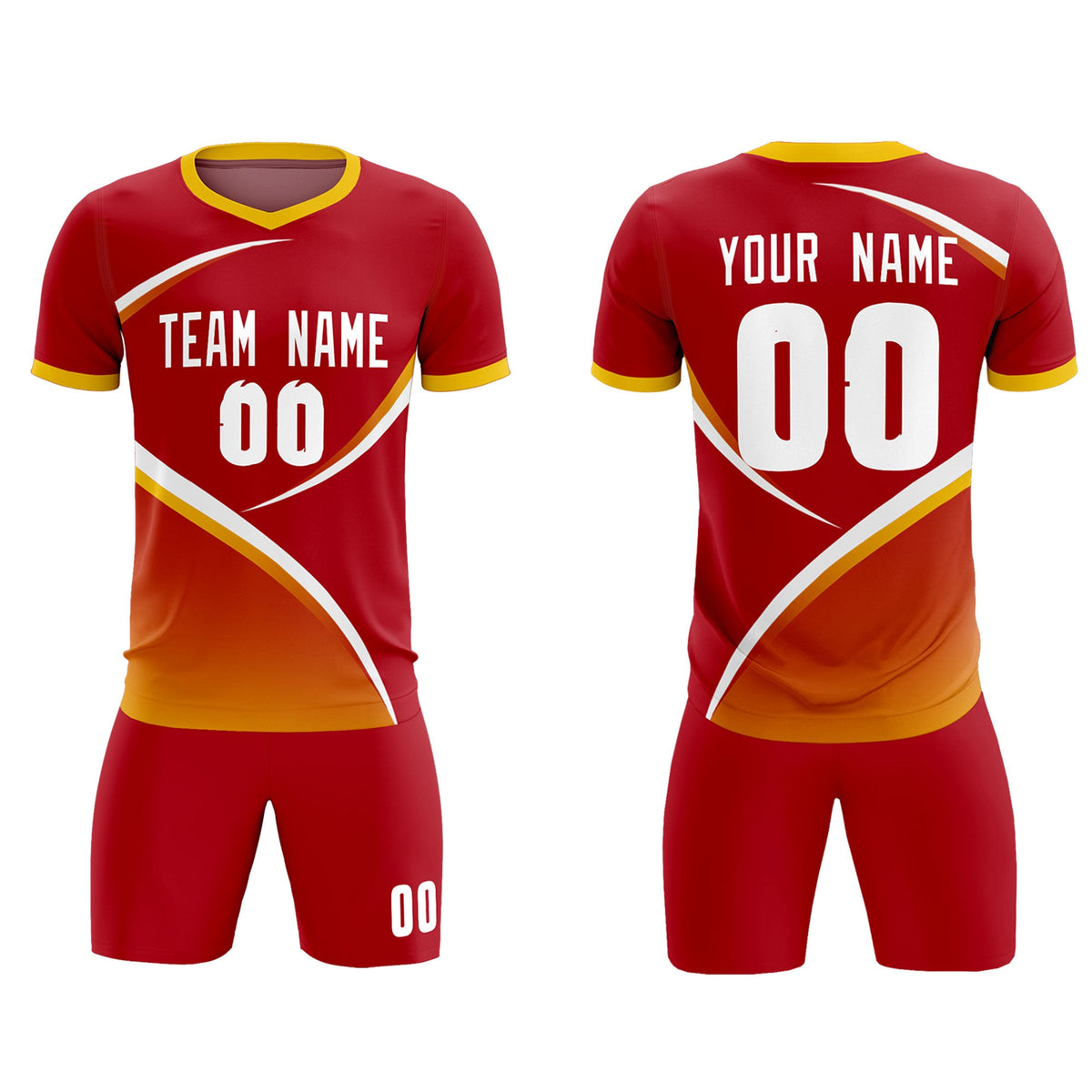 Custom Red Gold Color Block Training Uniform For Men Soccer Sets Jersey