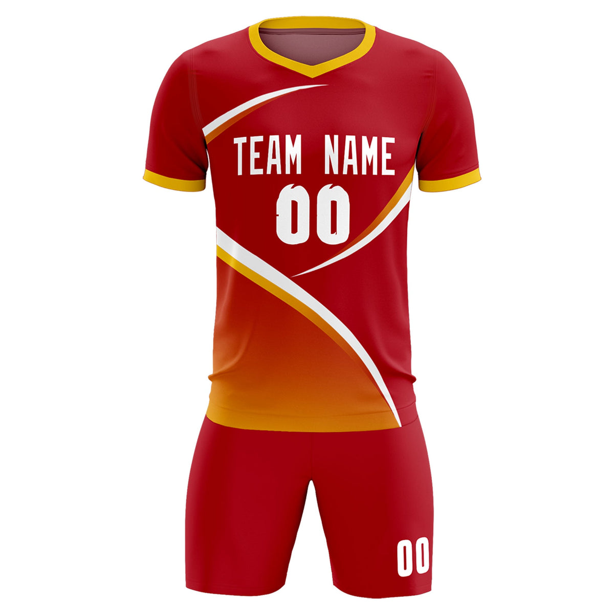 Custom Red Gold Color Block Training Uniform For Men Soccer Sets Jersey