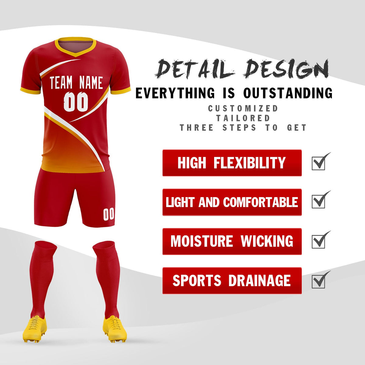 Custom Red Gold Color Block Training Uniform For Men Soccer Sets Jersey