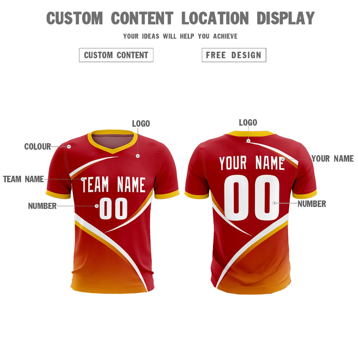 Custom Red Gold Color Block Training Uniform For Men Soccer Sets Jersey