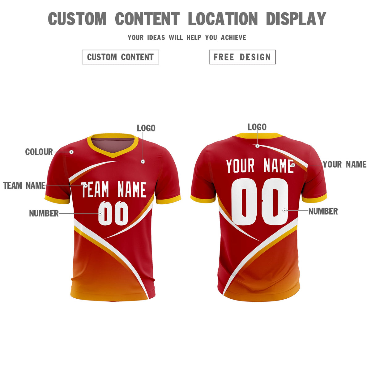 Custom Red Gold Color Block Training Uniform For Men Soccer Sets Jersey