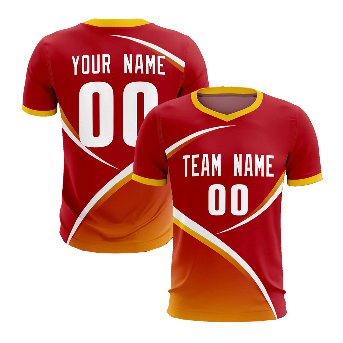 Custom Red Gold Color Block Training Uniform For Men Soccer Sets Jersey