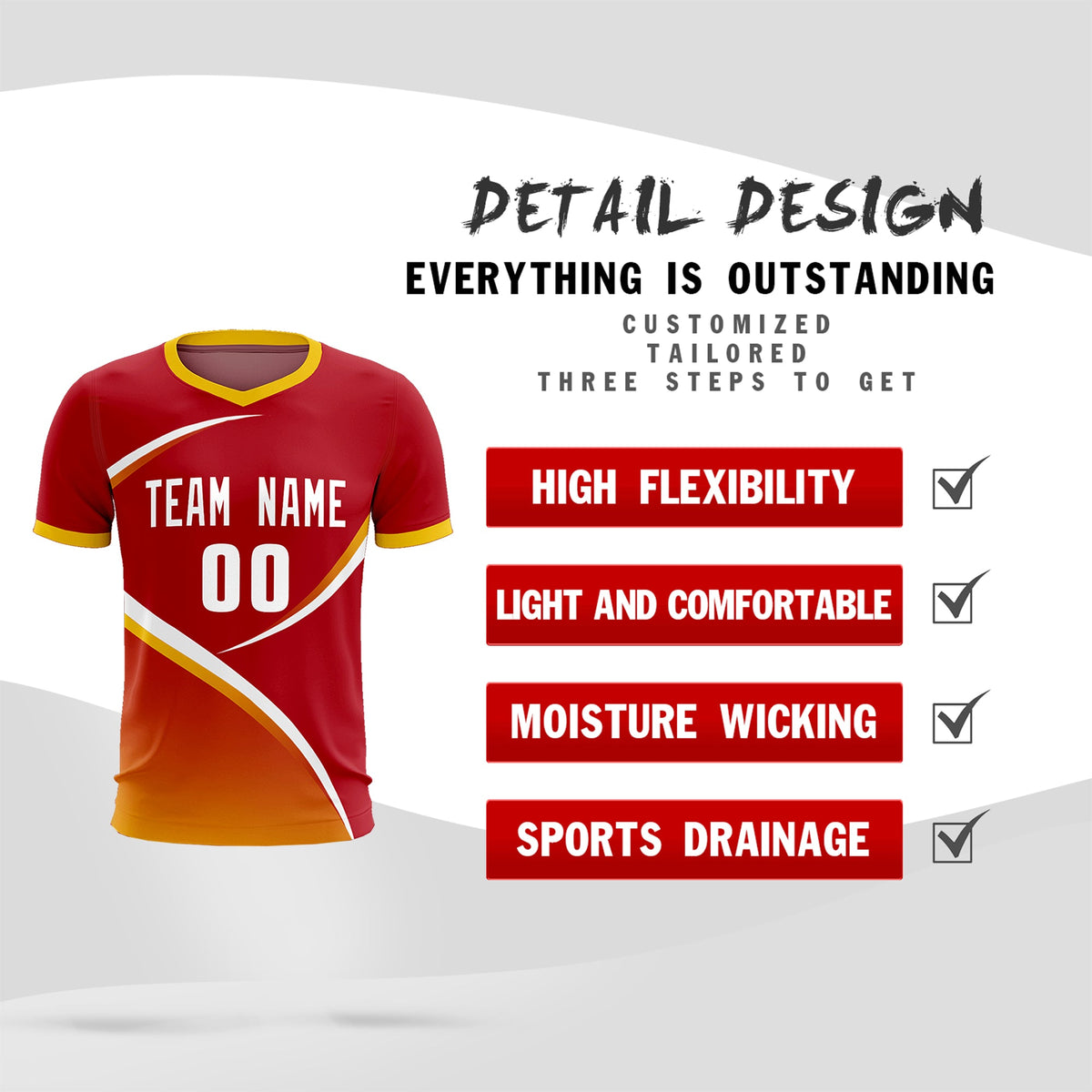 Custom Red Gold Color Block Training Uniform For Men Soccer Sets Jersey