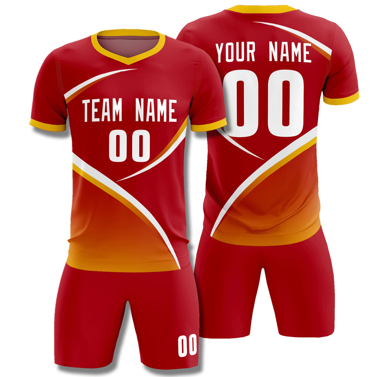 Custom Red Gold Color Block Training Uniform For Men Soccer Sets Jersey