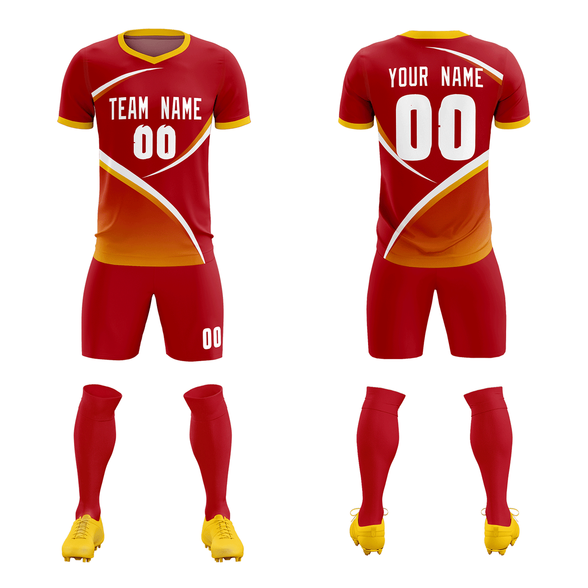 Custom Red Gold Color Block Training Uniform For Men Soccer Sets Jersey