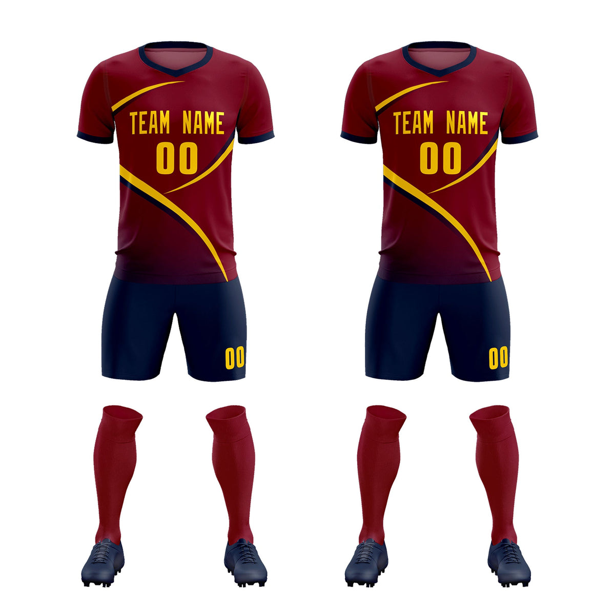 Custom Crimson Navy Color Block Training Uniform For Men Soccer Sets Jersey