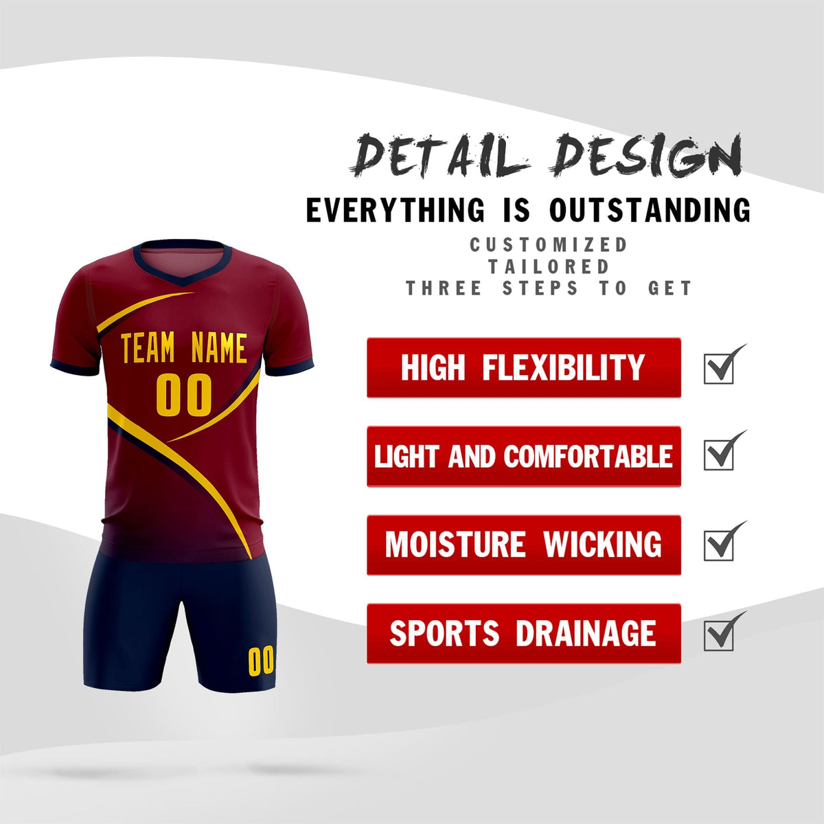 Custom Crimson Navy Color Block Training Uniform For Men Soccer Sets Jersey