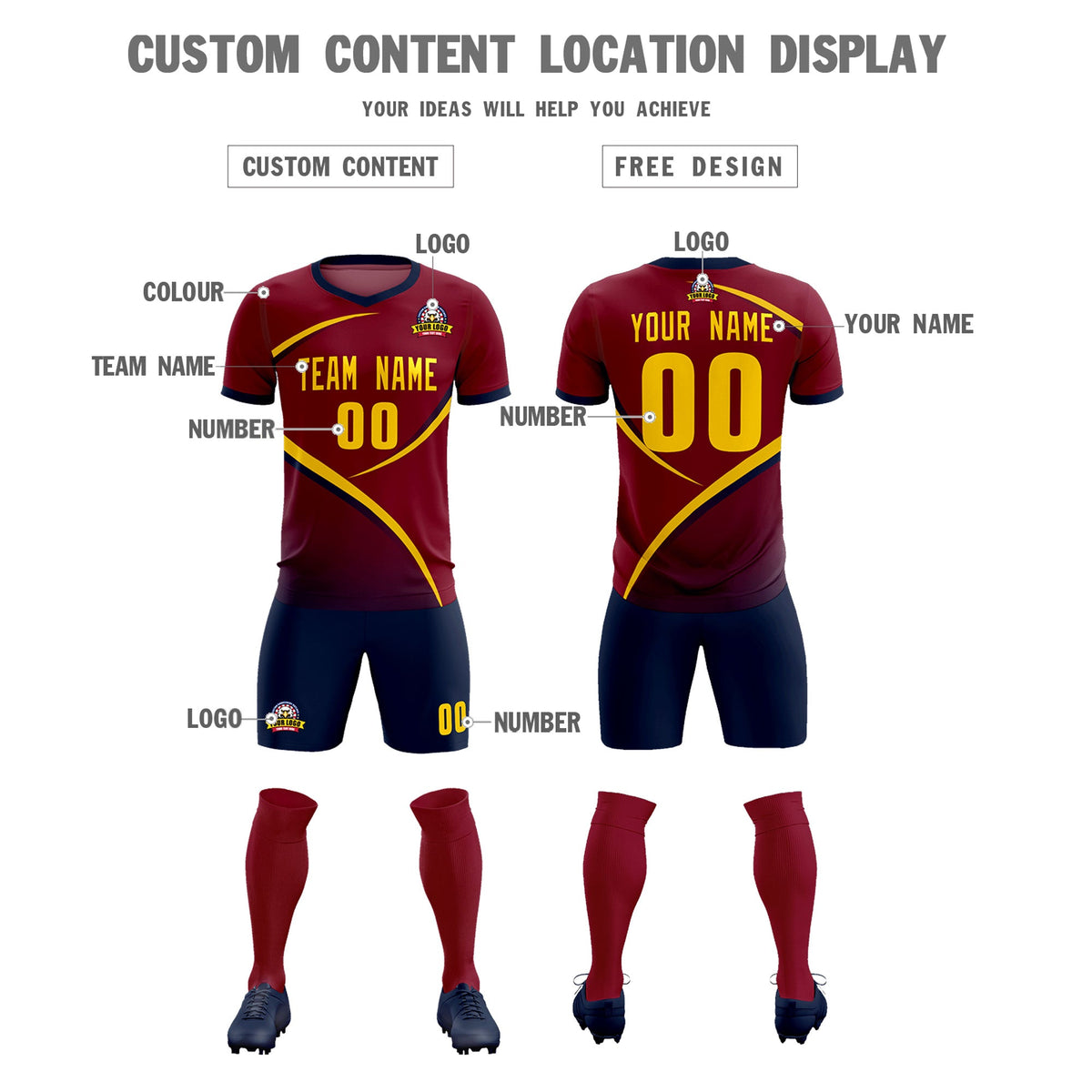 Custom Crimson Navy Color Block Training Uniform For Men Soccer Sets Jersey