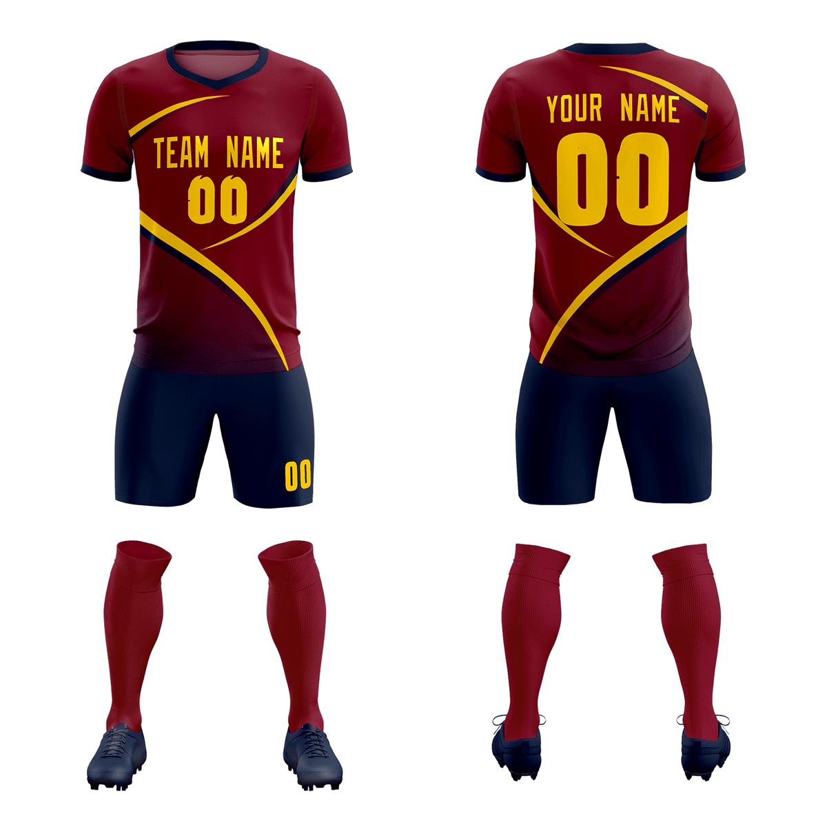 Custom Crimson Navy Color Block Training Uniform For Men Soccer Sets Jersey