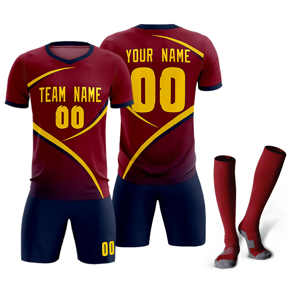 Custom Crimson Navy Color Block Training Uniform For Men Soccer Sets Jersey