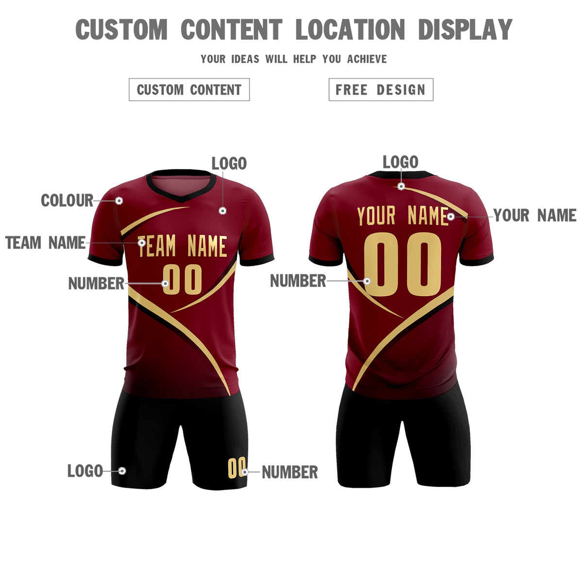 Custom Crimson Black Color Block Training Uniform For Men Soccer Sets Jersey