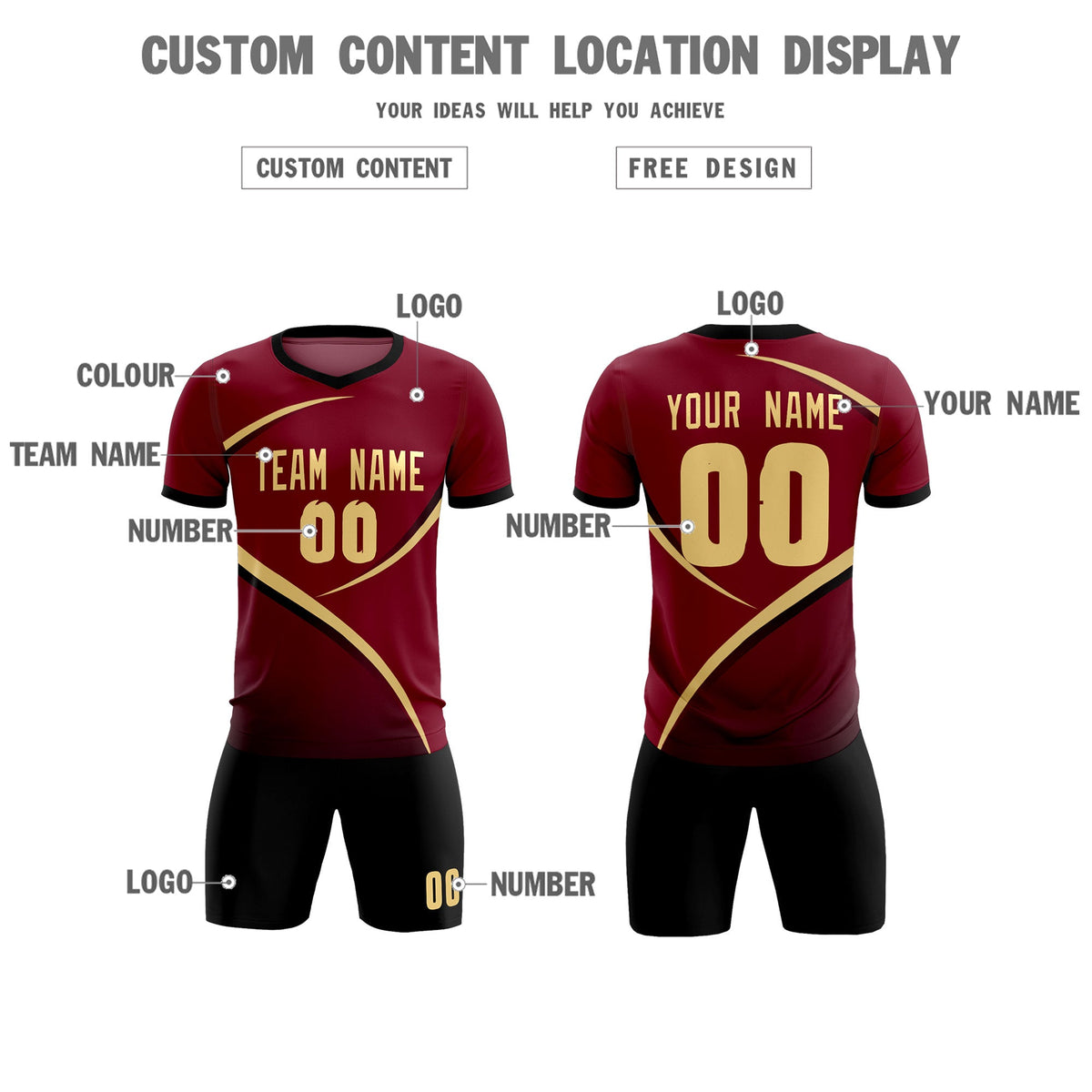 Custom Crimson Black Color Block Training Uniform For Men Soccer Sets Jersey