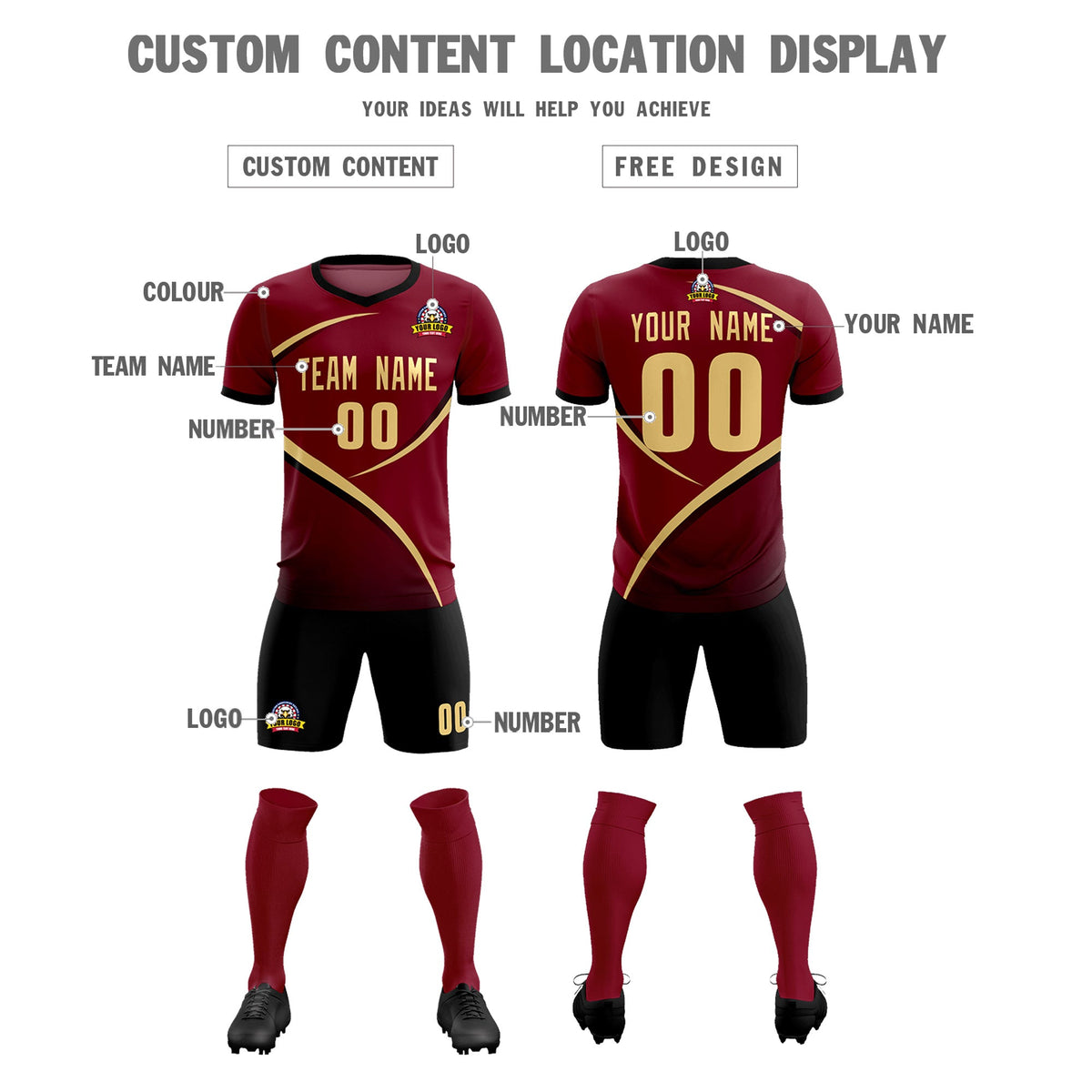 Custom Crimson Black Color Block Training Uniform For Men Soccer Sets Jersey