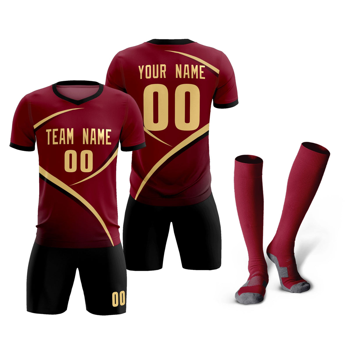 Custom Crimson Black Color Block Training Uniform For Men Soccer Sets Jersey