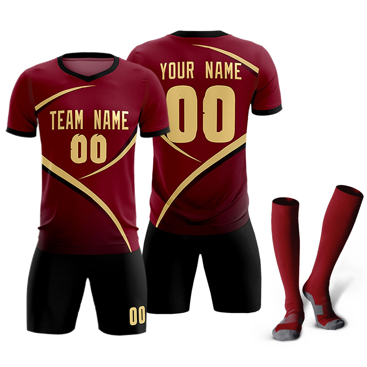 Custom Crimson Black Color Block Training Uniform For Men Soccer Sets Jersey