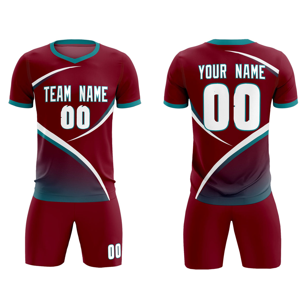 Custom Crimson Aqua Color Block Training Uniform For Men Soccer Sets Jersey