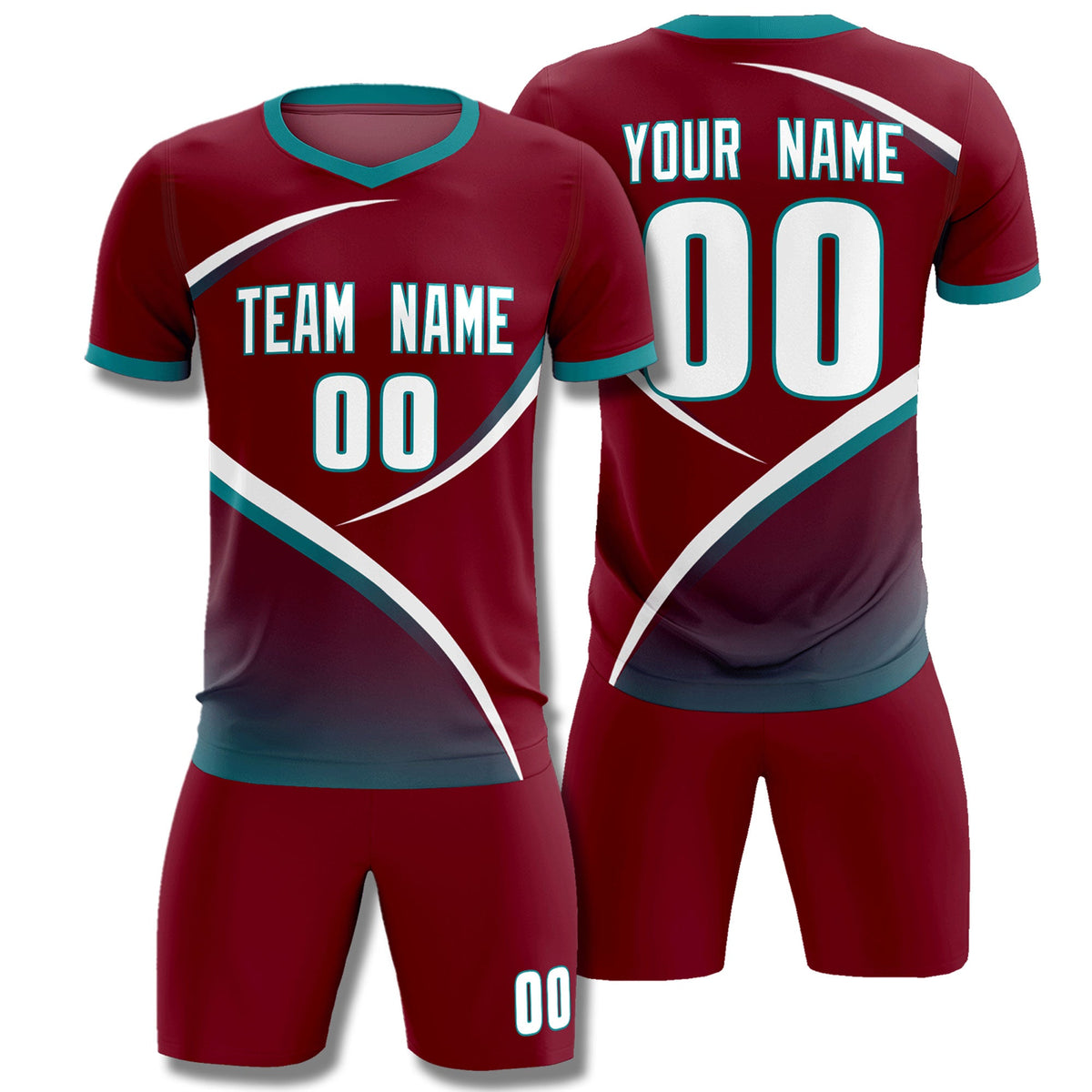 Custom Crimson Aqua Color Block Training Uniform For Men Soccer Sets Jersey