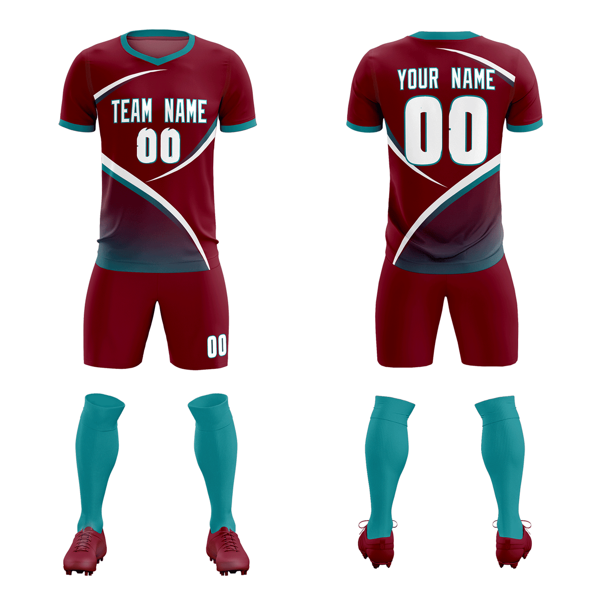 Custom Crimson Aqua Color Block Training Uniform For Men Soccer Sets Jersey