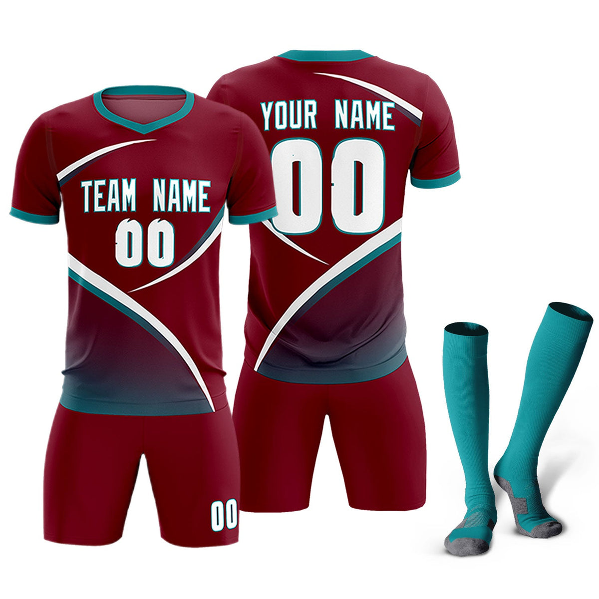 Custom Crimson Aqua Color Block Training Uniform For Men Soccer Sets Jersey