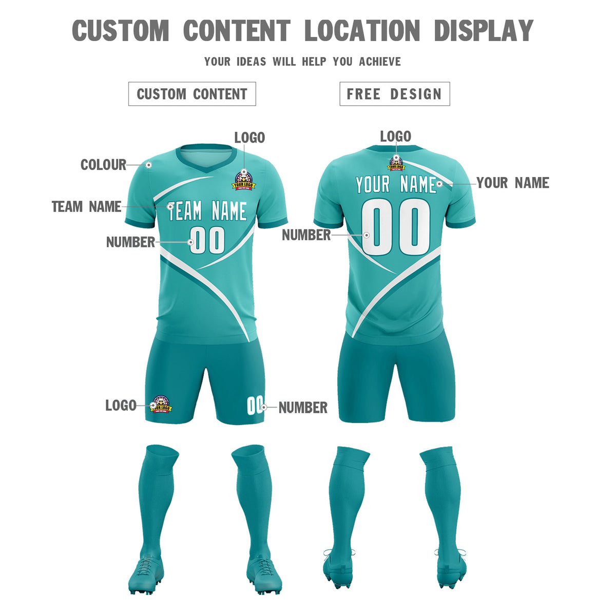 Custom Bright Green Aqua Color Block Training Uniform For Men Soccer Sets Jersey